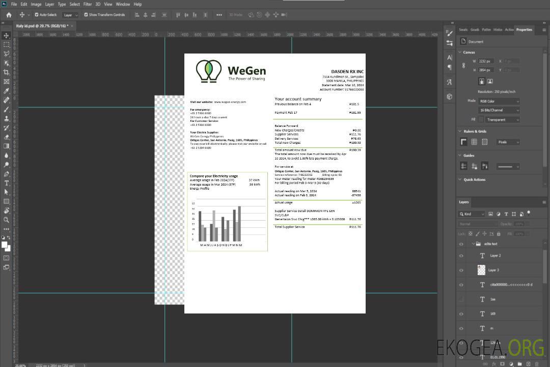 Modèle de facture de services publics des entreprises Philippines WeGen Energy Philippines aux formats Word et PDF template